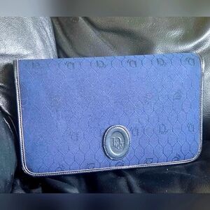 Dior Honeycomb Canvas Chain Shoulder Bag Blue Or Clutch. With Box